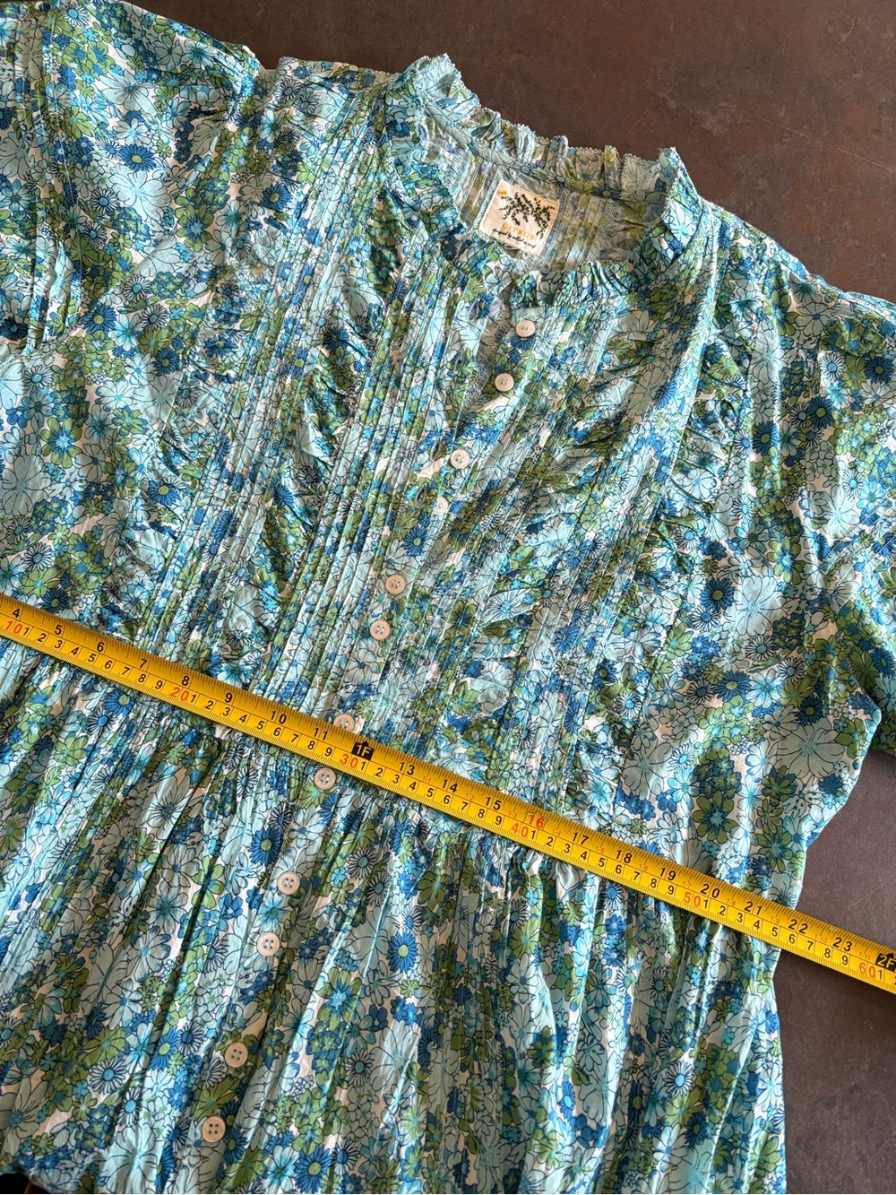 Cotton Blue Floral Tiered Maxi Dress with Puff Sleeves Large - Picture 5 of 13